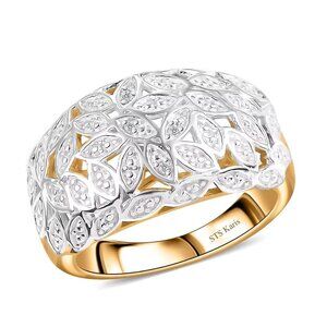 White Diamond Accent Ring in 18K YG Plated and Platinum Bond over Brass 6 or 8